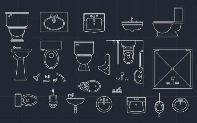 Imagen de bloques de inodoros, bidet, accesorios para el baño, ducha y más para diseñar baños