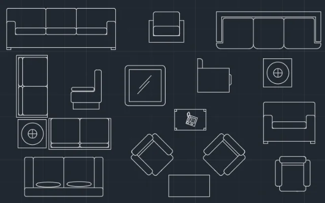 Imagen de bloques de sillones, mesas y más