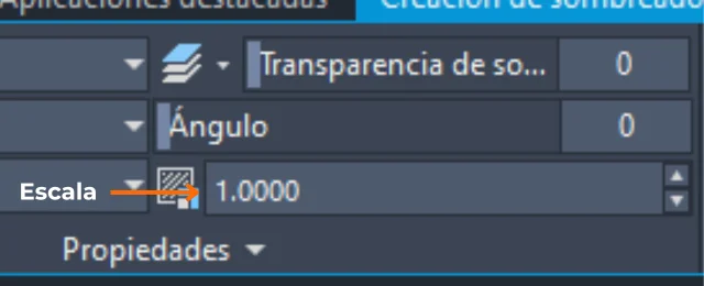 Imagen donde se puede ver la parte en la que se edita la escala y el ángulo del sombreado