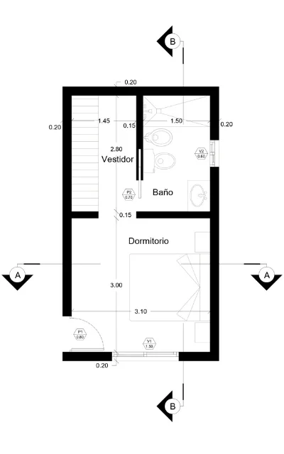 Imagen de un plano que tiene marcado 2 cortes: A-A y B-B